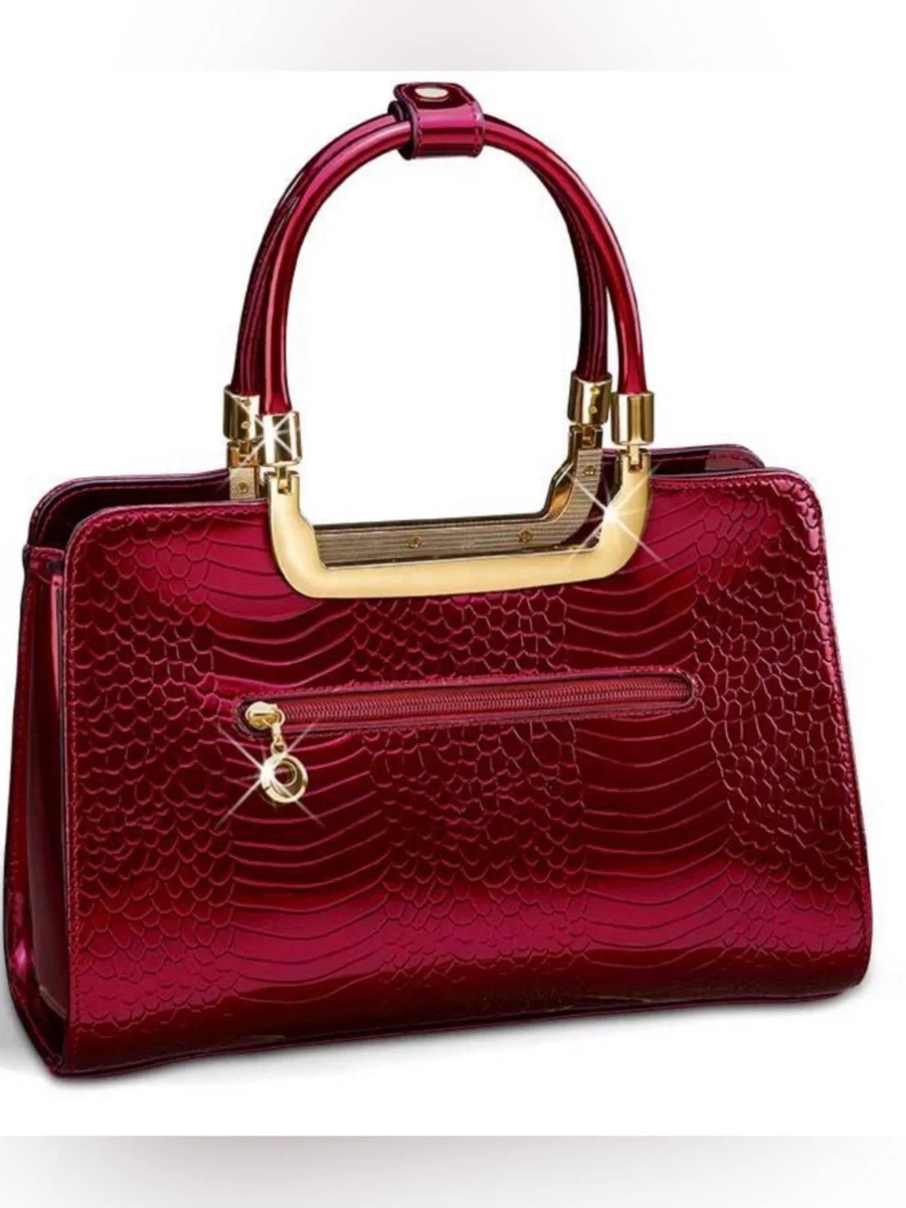 NWOT Red Leather Croc-Texture Bag